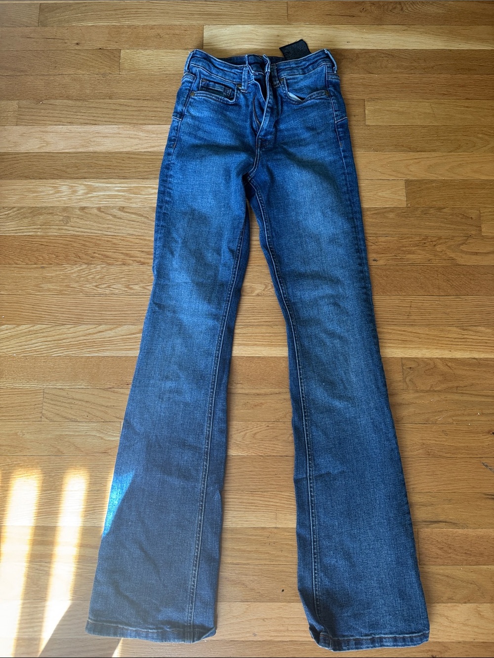 Zara Women's Dark Blue Flared Jeans